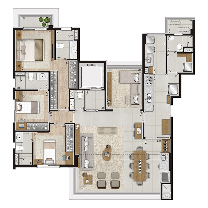 150 m² - Planta Tipo 3 suítes, 2 vagas 