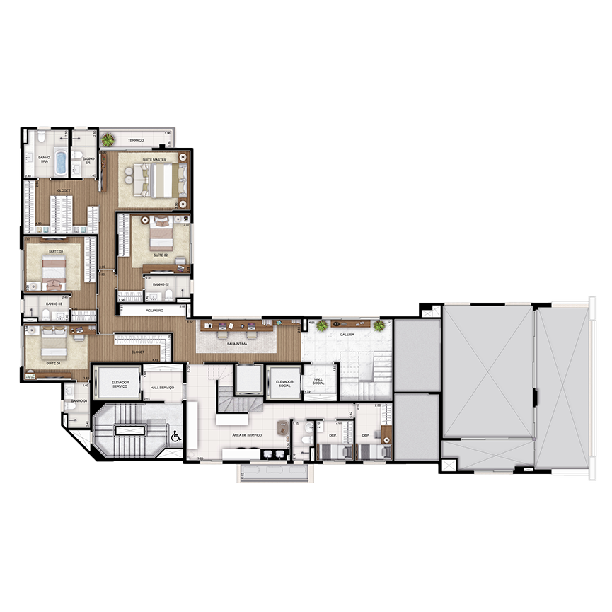 518 m² - Duplex Inferior 4 suítes, 7 vagas