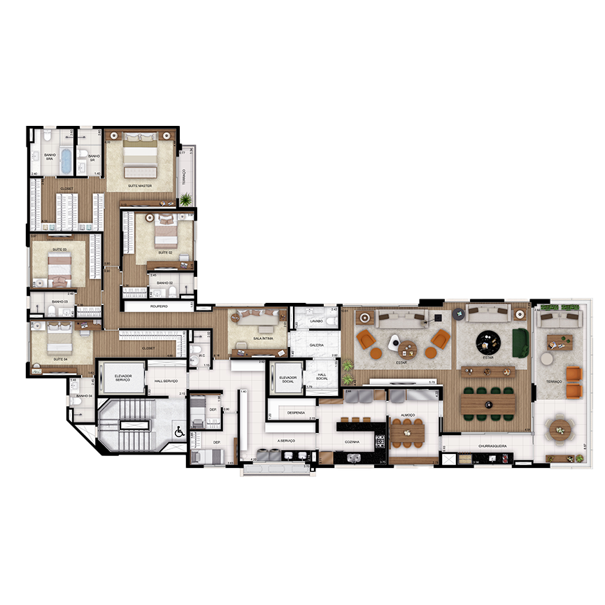 330 m² - Planta Tipo 02 4 suítes, 5 vagas 