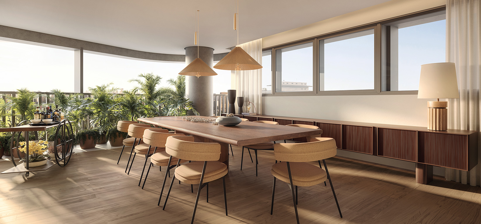 Living Opção 2 (Jantar) - Apto. de 246 m² - Perspectiva Artística 