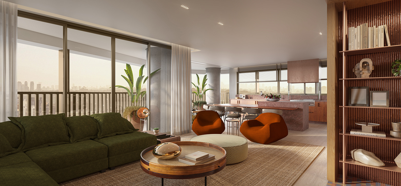 Living Opção 2 (Estar) - Apto. de 246 m² - Perspectiva Artística 
