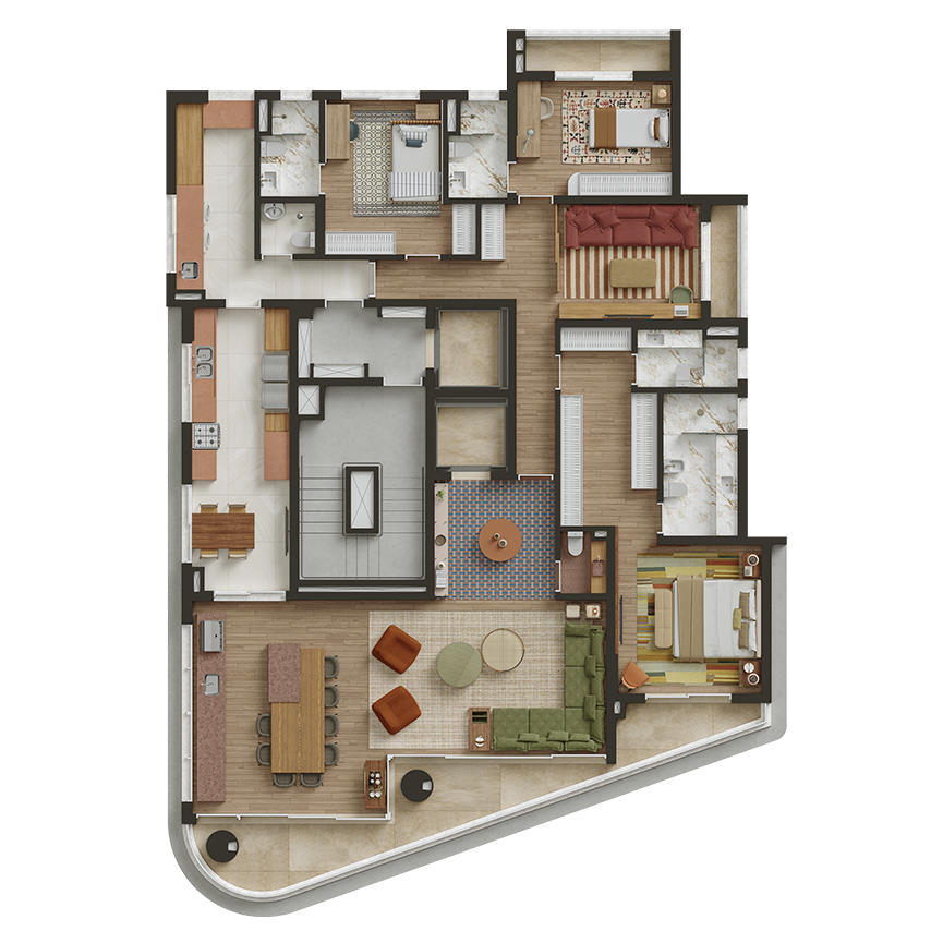 246 m² - Planta Tipo 3 suítes, 3 vagas 