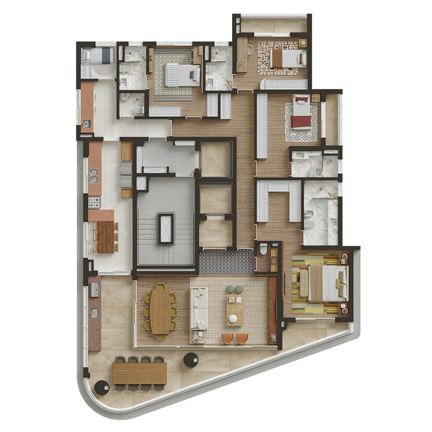 246 m² - Planta Tipo 4 suítes, 3 vagas 
