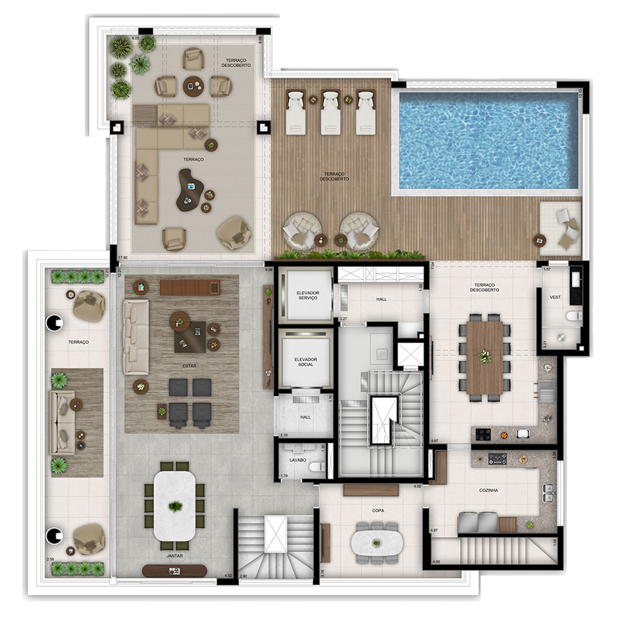 656 m² - Planta Duplex Superior 4 suítes, 8 vagas + depósito 