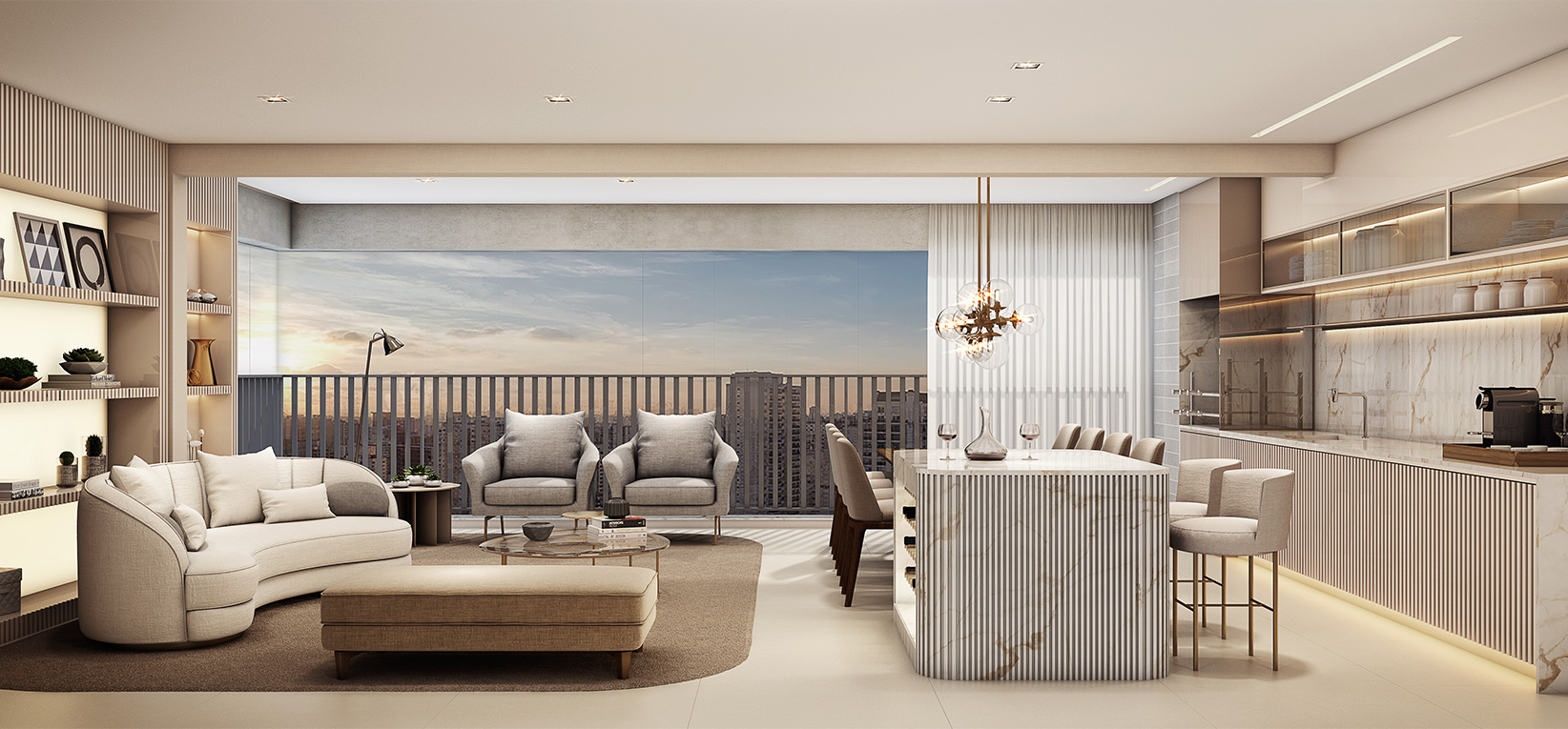 Living Apto. 150 m²  - Perspectiva Artística 