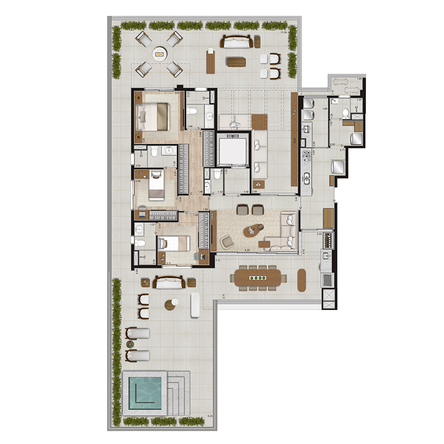 295 m² - Planta Garden 3 suítes, 2 Vagas