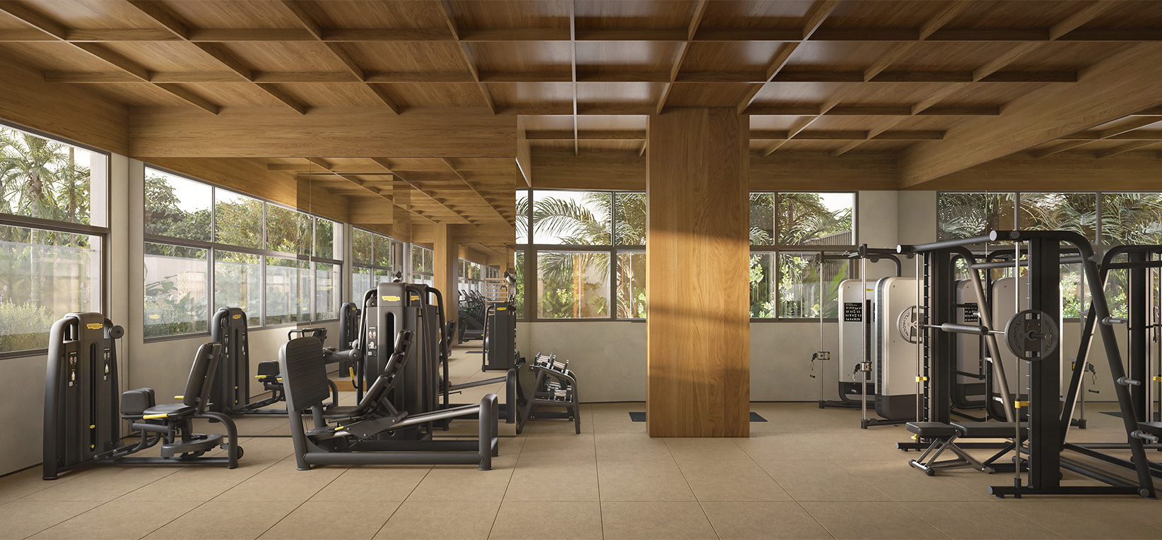 Academia com Equipamentos Technogym - Perspectiva Artística 